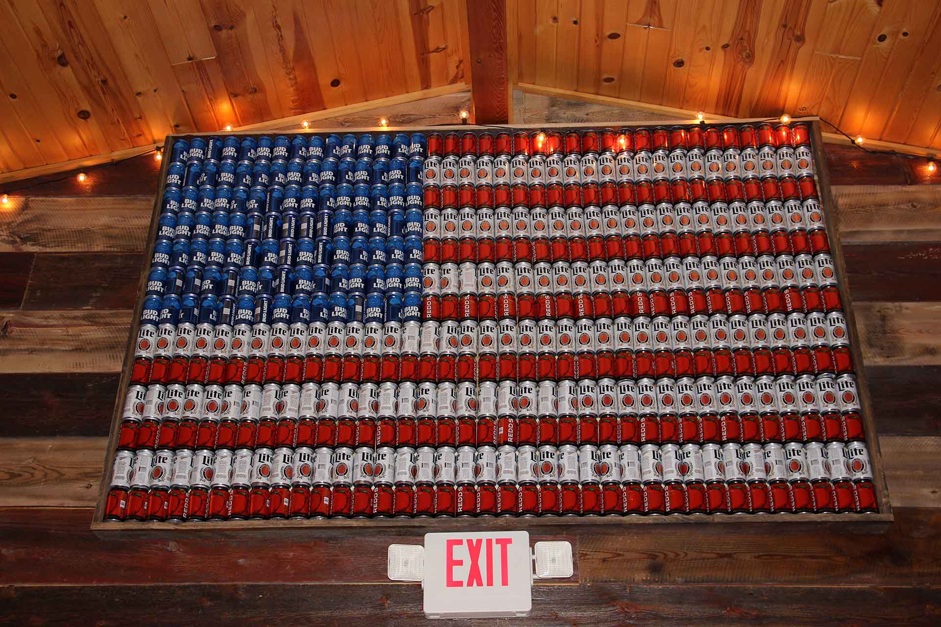 Large flag mosaic made out of beer cans